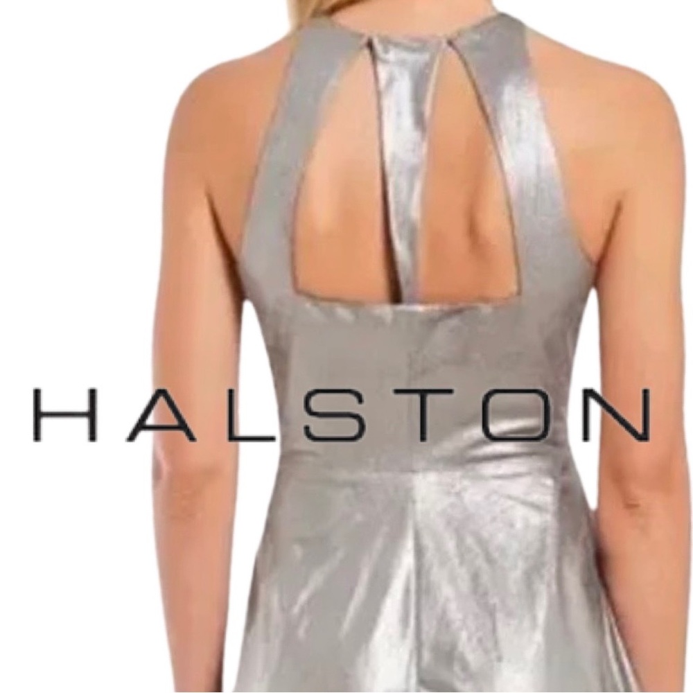 NWT $189 HALSTON Gunmetal Grey Metallic Dress